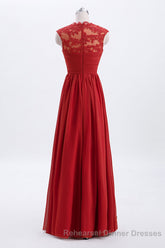 Elegant Red Chiffon Pleated A-line Long Bridesmaid Dress